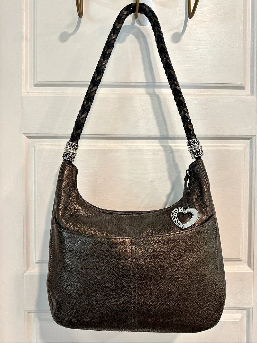 Brighton Brown Leather Hobo Shoulder Bag Braided Strap Heart Charm